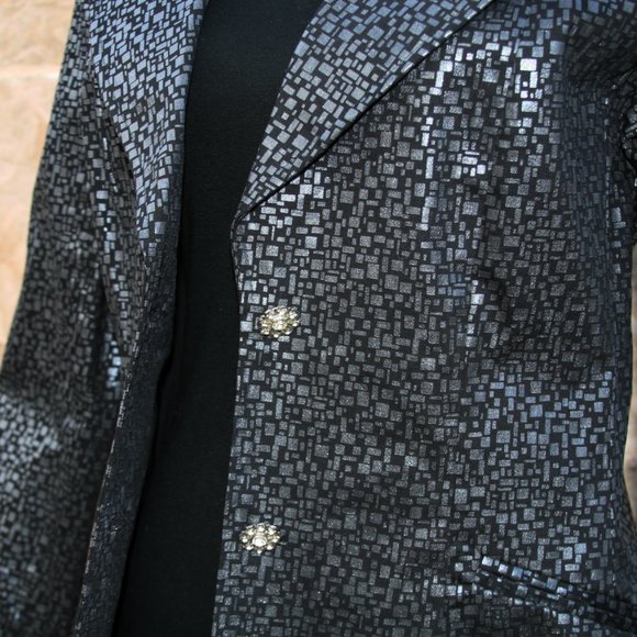 Designer Dina Bar-El Black & Pewter Jacket Size 10 - Picture 4 of 9